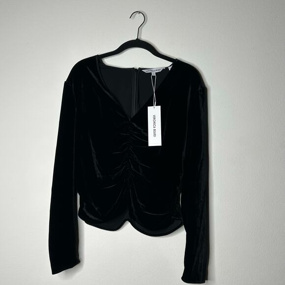 Veronica Beard Palona Top in Black Velvet Ruched V-neck Sz 10 NWT! - Picture 3 of 11